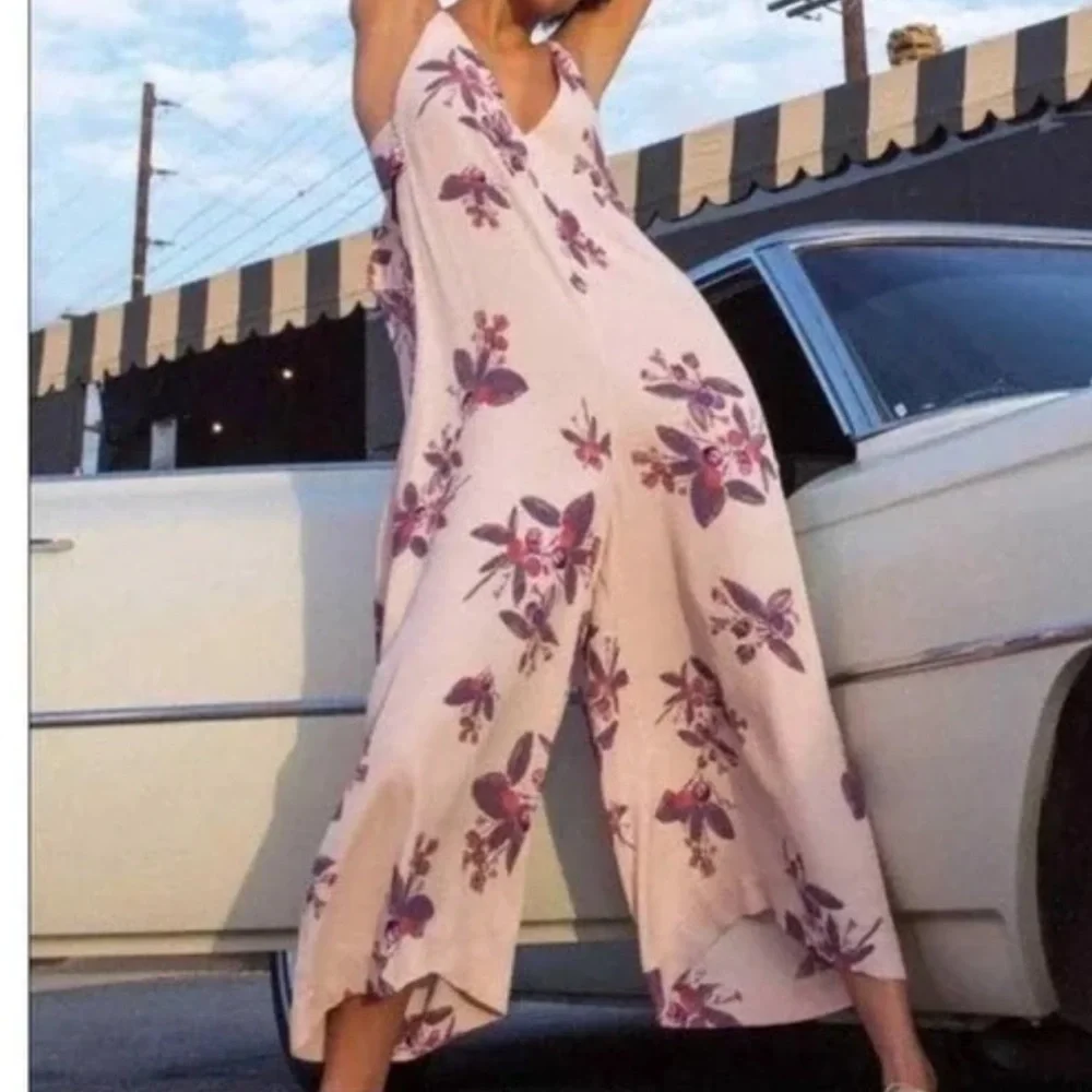 Free People Dream Big Wide Leg Cropped V-Neck Jumpsuit - Picture 1 of 6